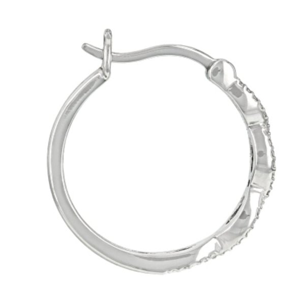 White Diamond 0.02 ctw Accent Rhodium Over Sterling Silver Hoop Earrings - Picture 2 of 4